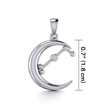 Crescent Moon and Aries Astrology Constellation Silver Pendant TPD5766 - Jewelry